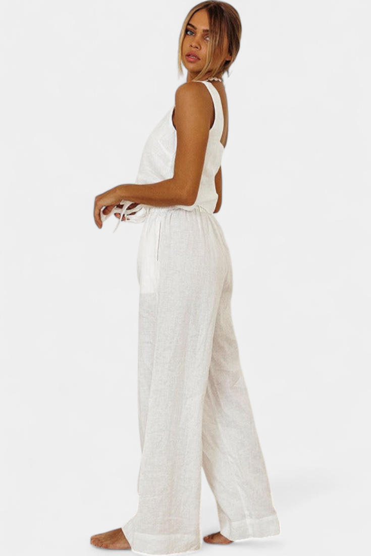 Pascuala Linen Two-Piece Set with Sleeveless Blouse and Airy Pants