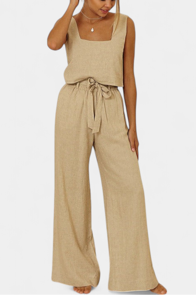 Pascuala Linen Two-Piece Set with Sleeveless Blouse and Airy Pants