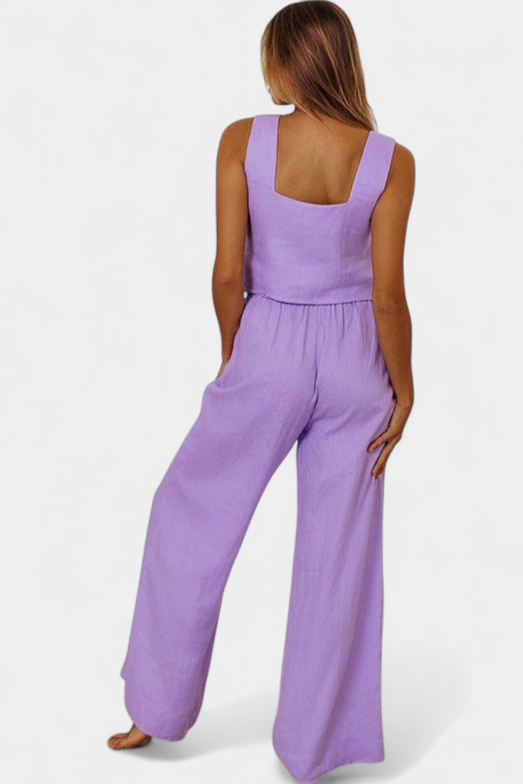 Pascuala Linen Two-Piece Set with Sleeveless Blouse and Airy Pants