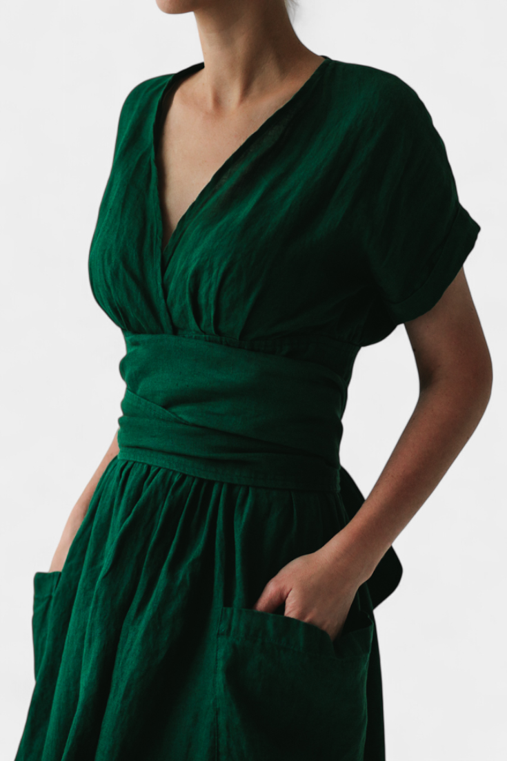 Cressida Cotton Dress with V-Neck and Adjustable Waist