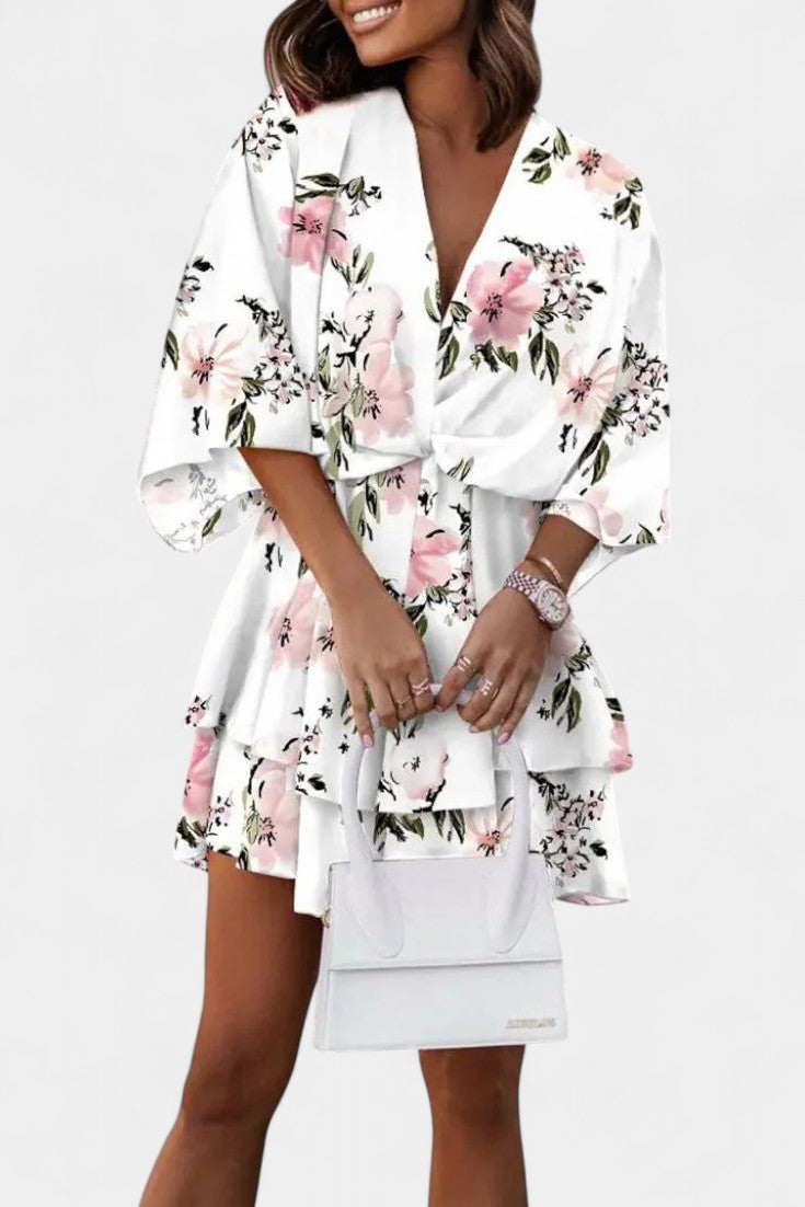 Eliza Mini Dress with Front Knot and Ruffles