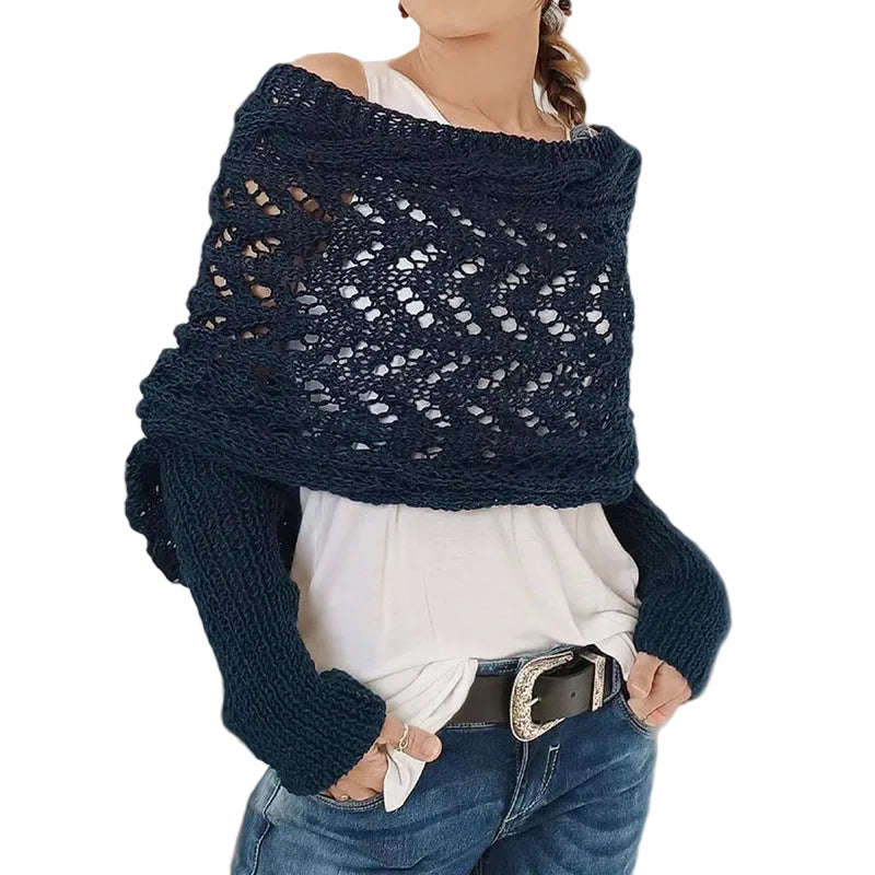 Maribel - Hollow Knit Shawl Sweater with Extended Sleeves