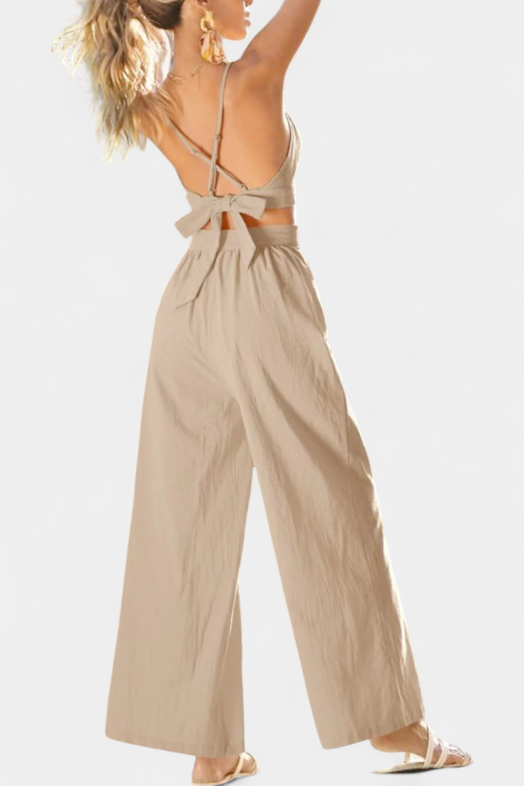 Valentina Lace Open Back Vest and Wide Leg Pants Set