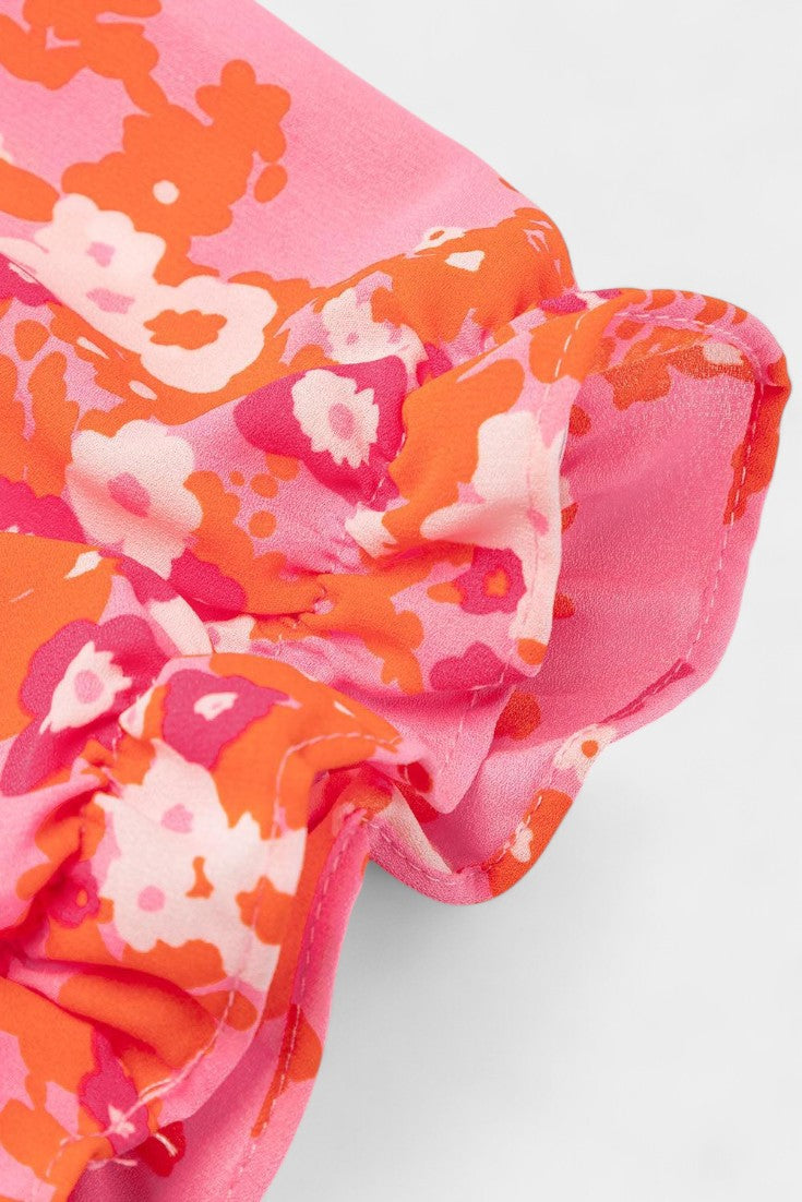 Kimberly Floral Dress with Ruffles and V Neckline