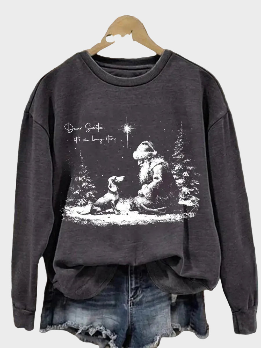 Zinia | Women's Christmas Dachshund Dear Santa It’s A Long Story Print Casual Sweatshirt