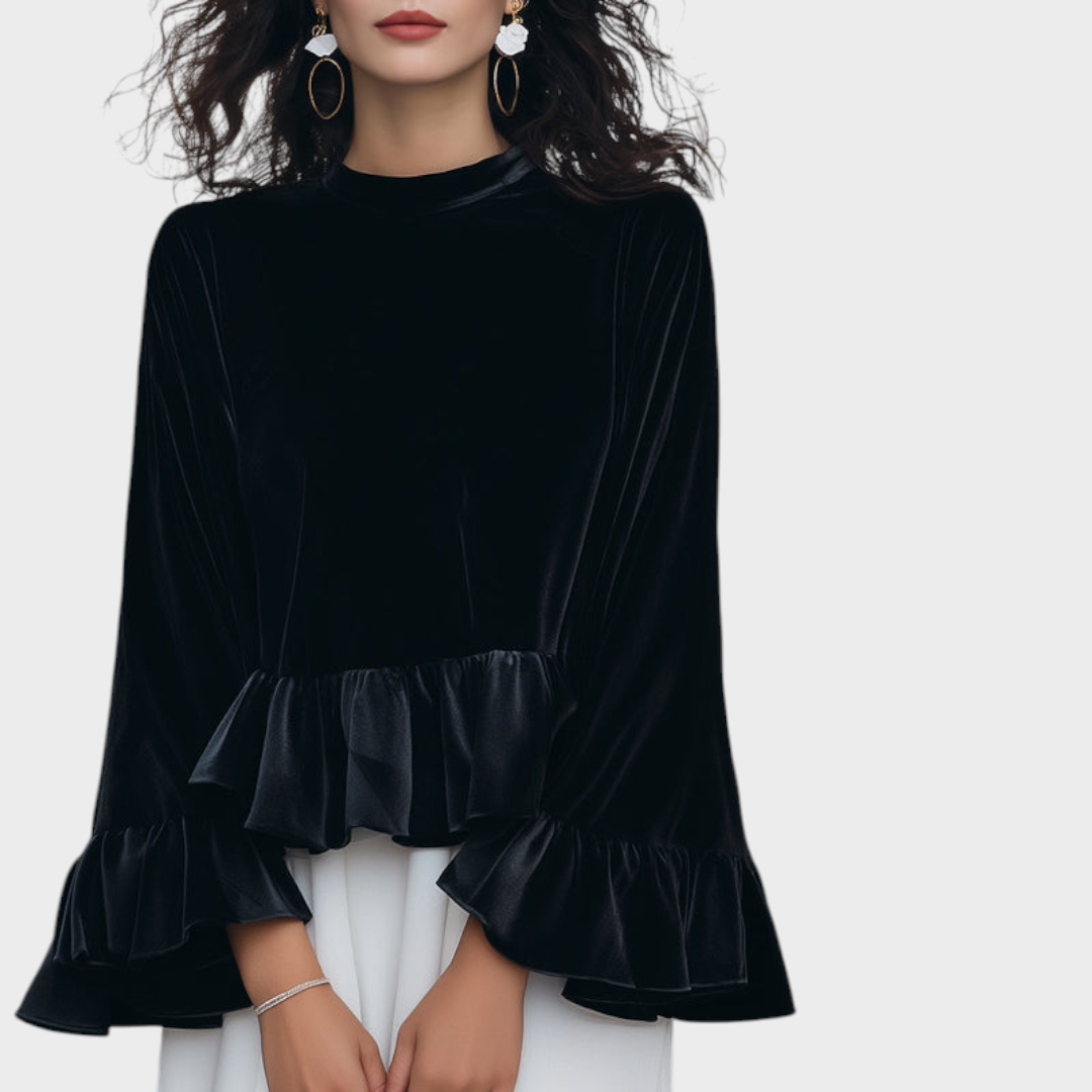 Moira | Velvet Blouse with Round Neck and Stripes