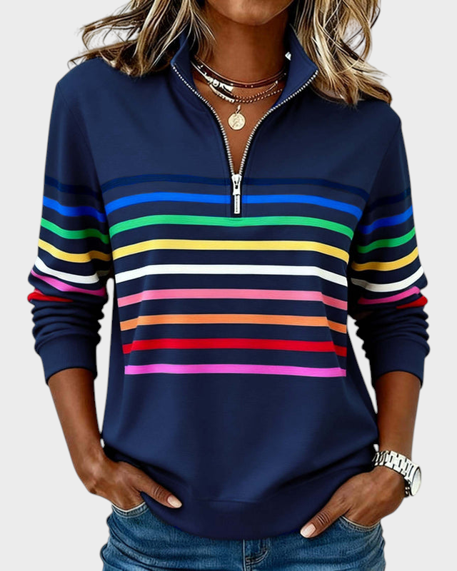 Marlen | Rainbow Half-Zip Blouse