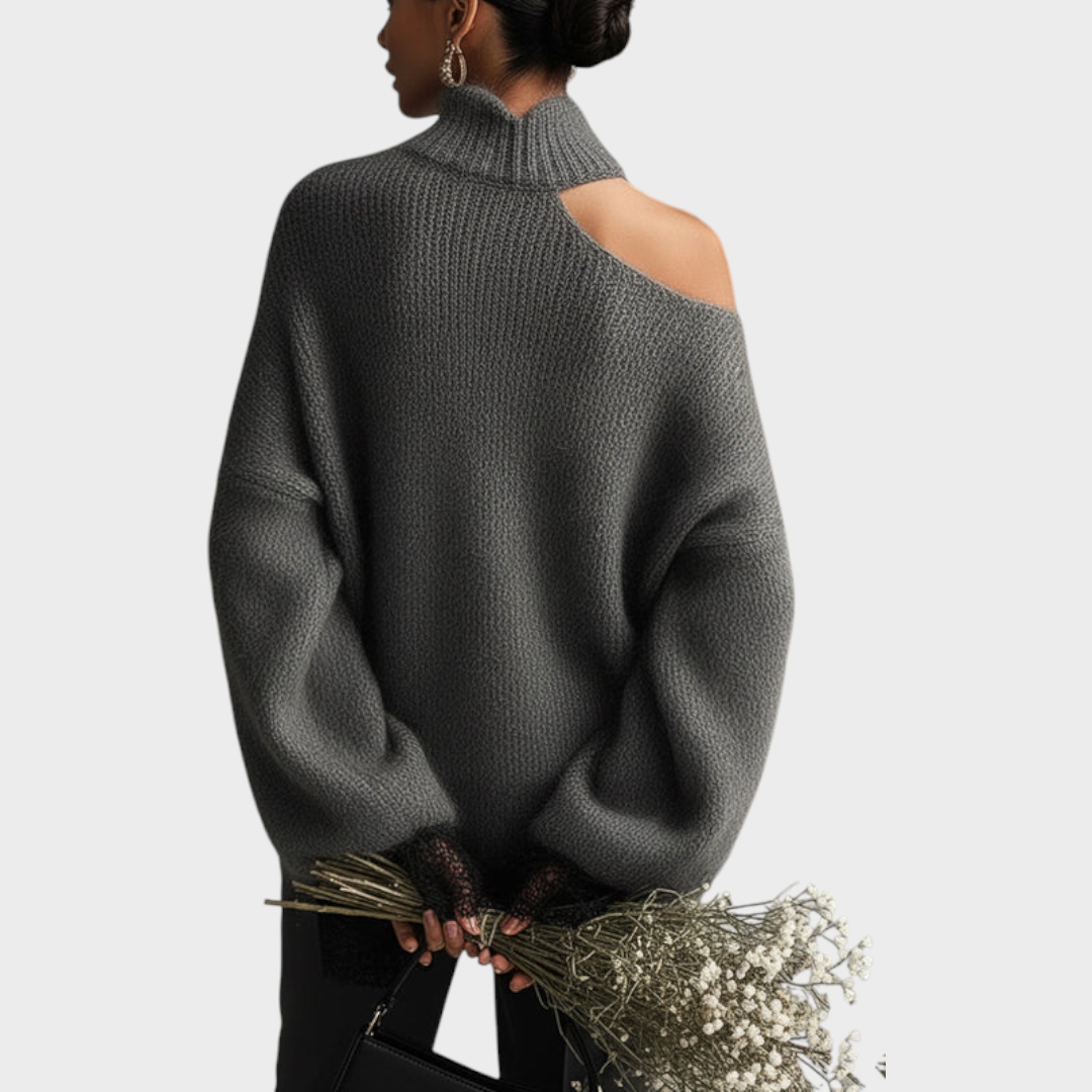 Loisa | Gray Knitted Mohair Sweater With Lace Sleeves