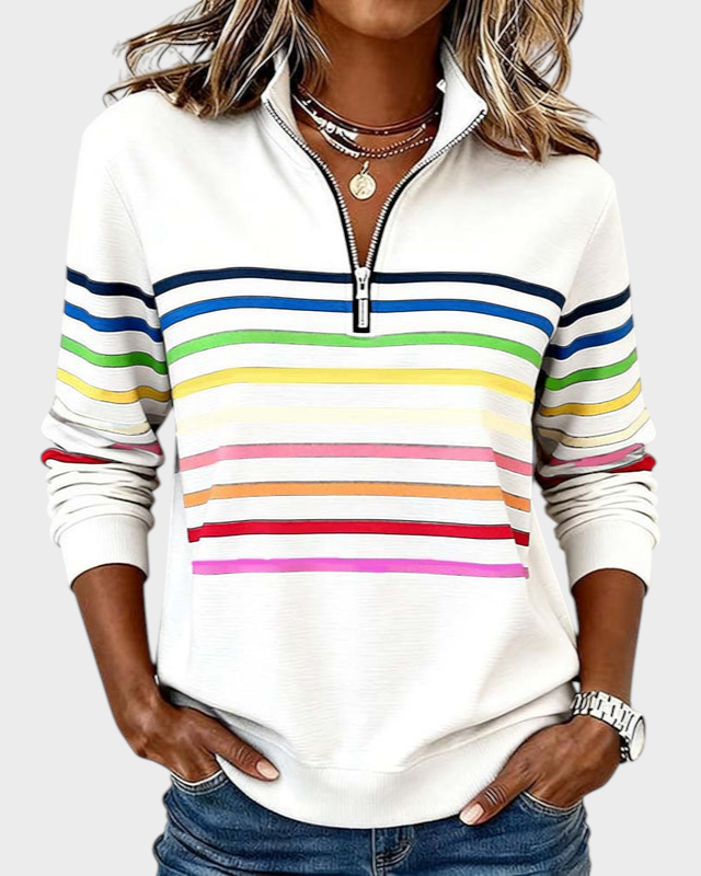 Marlen | Rainbow Half-Zip Blouse