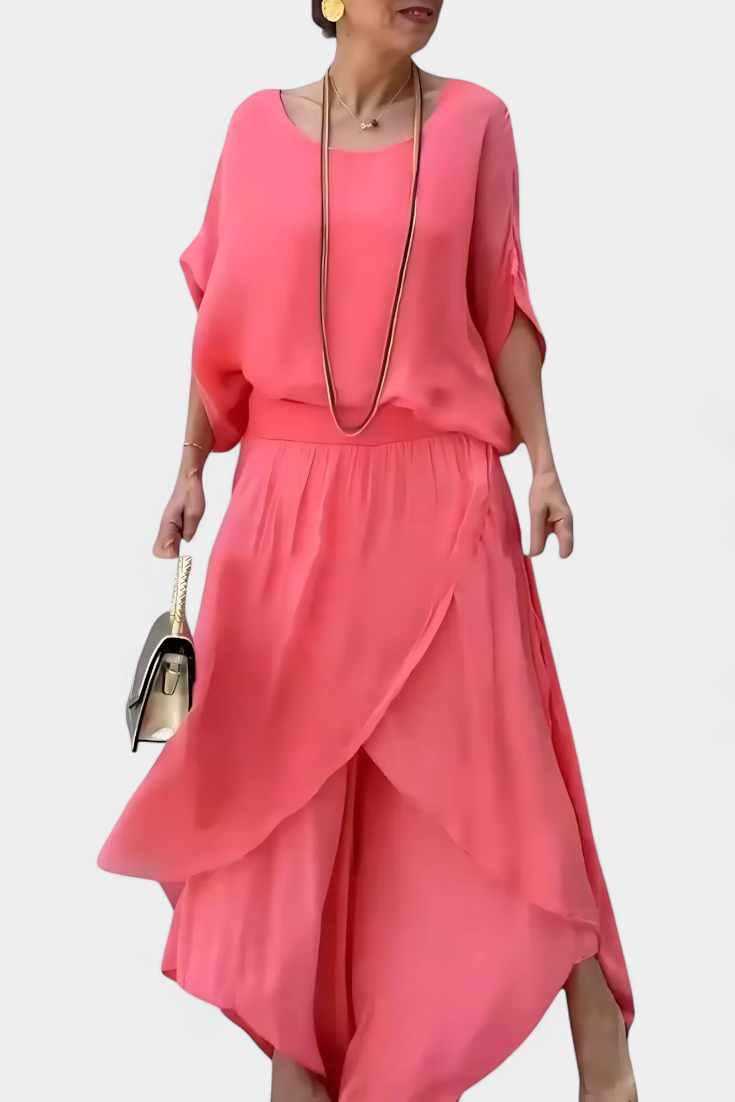 Maravilla Flowy Two-Piece Set with Loose Top and Asymmetrical Skirt