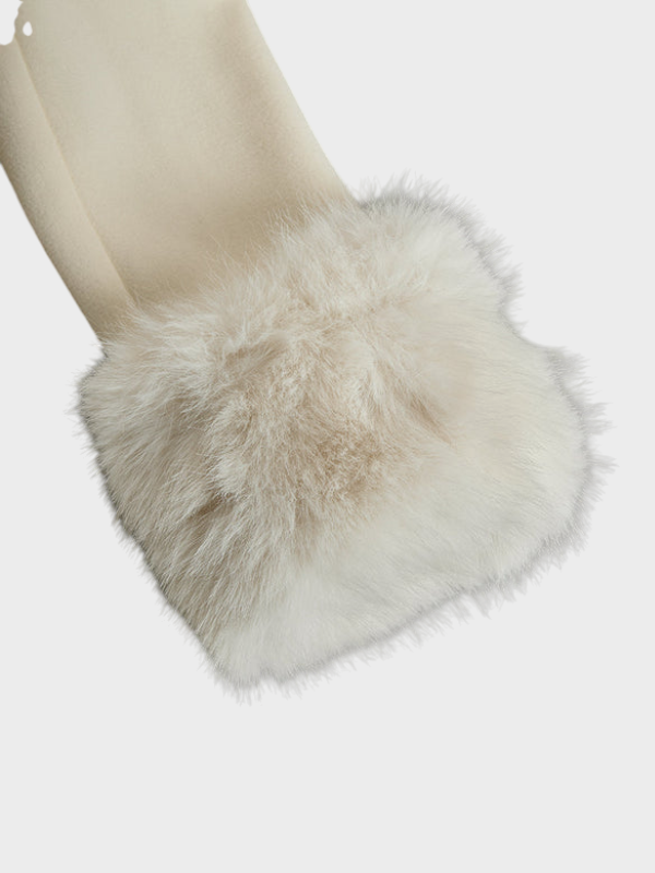 Nora | Cream Puffer Coat with Faux Fur Collar and Sleeves