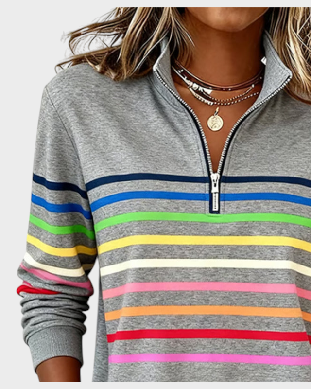 Marlen | Rainbow Half-Zip Blouse