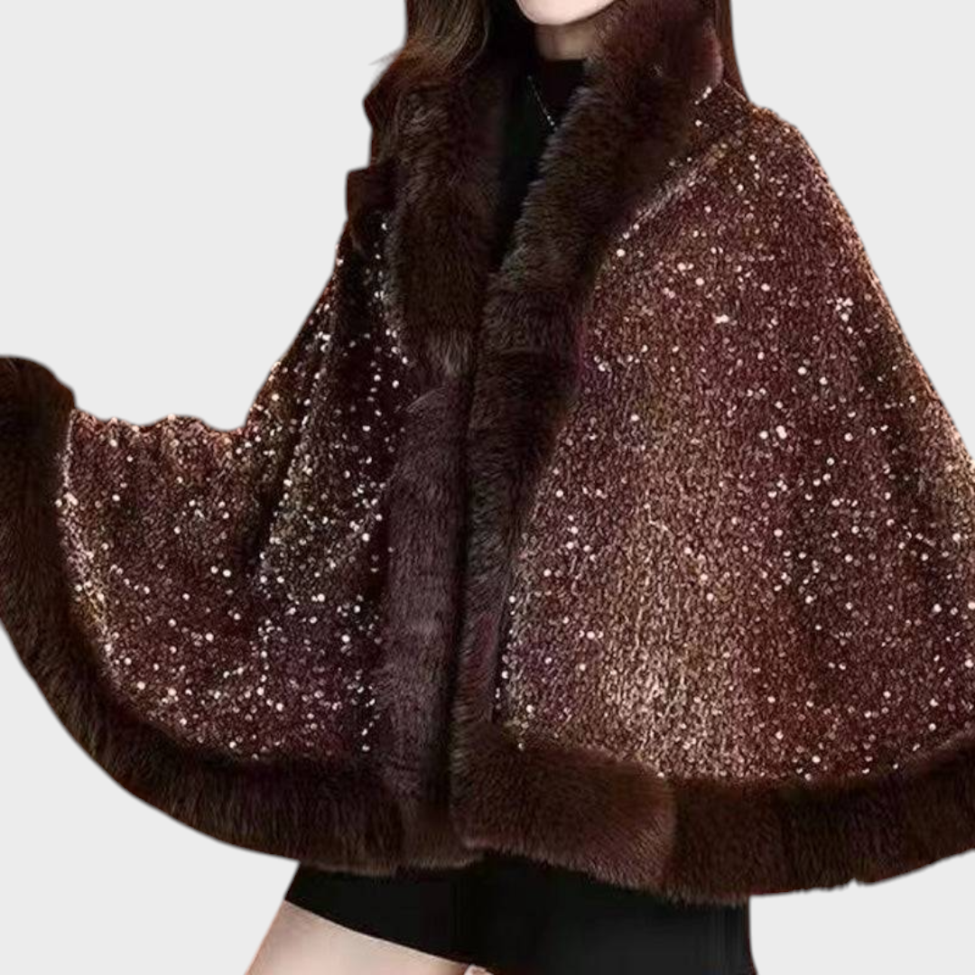 Emmalee | Women's Elegant Shawl with Rhinestones made of Synthetic Fur