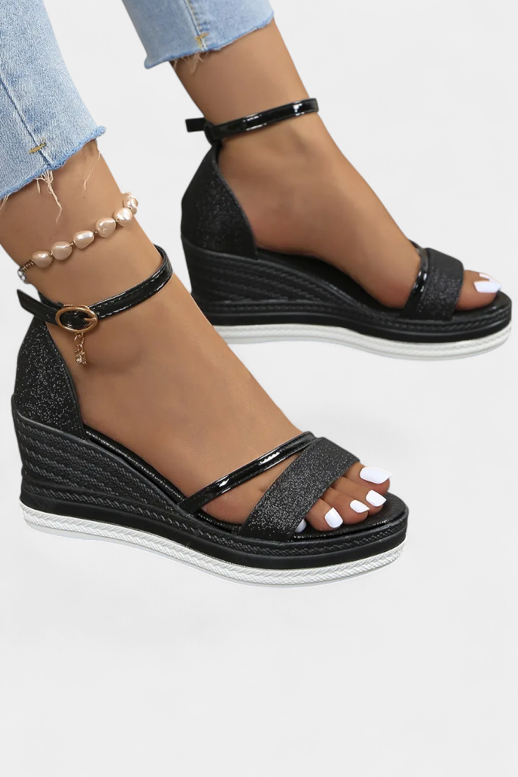 Corinne Orthopedic Wedge Platform Sandals with Shiny Finish