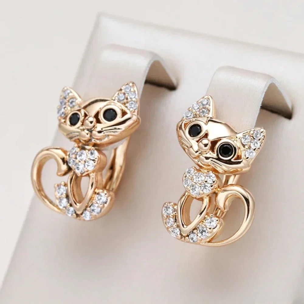 Elegant Cat Earrings with Zirconia