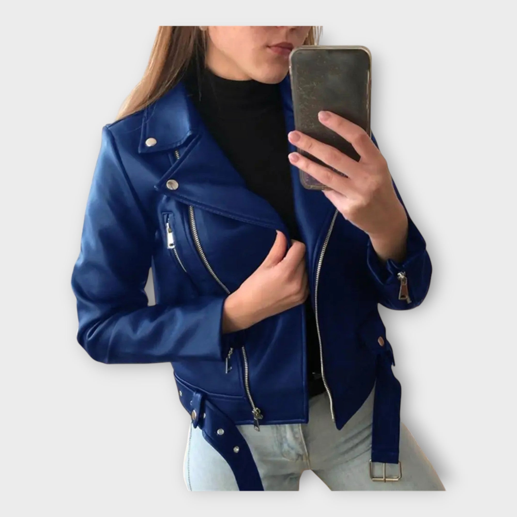 Modern Leather Jacket with Belt and Zipper