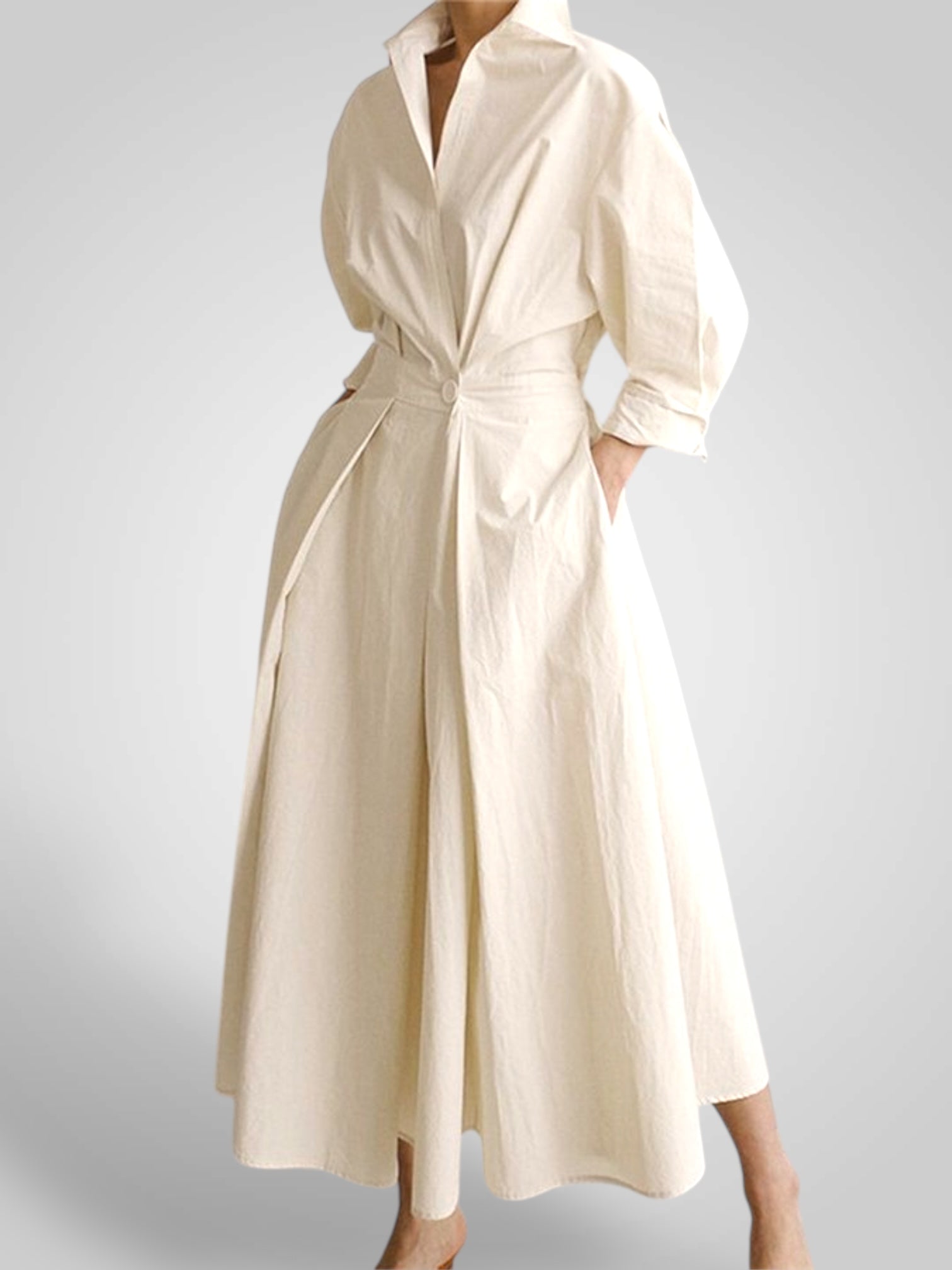 Ella | Women's Maxi Dress with Pockets, Buttons, Long Sleeves