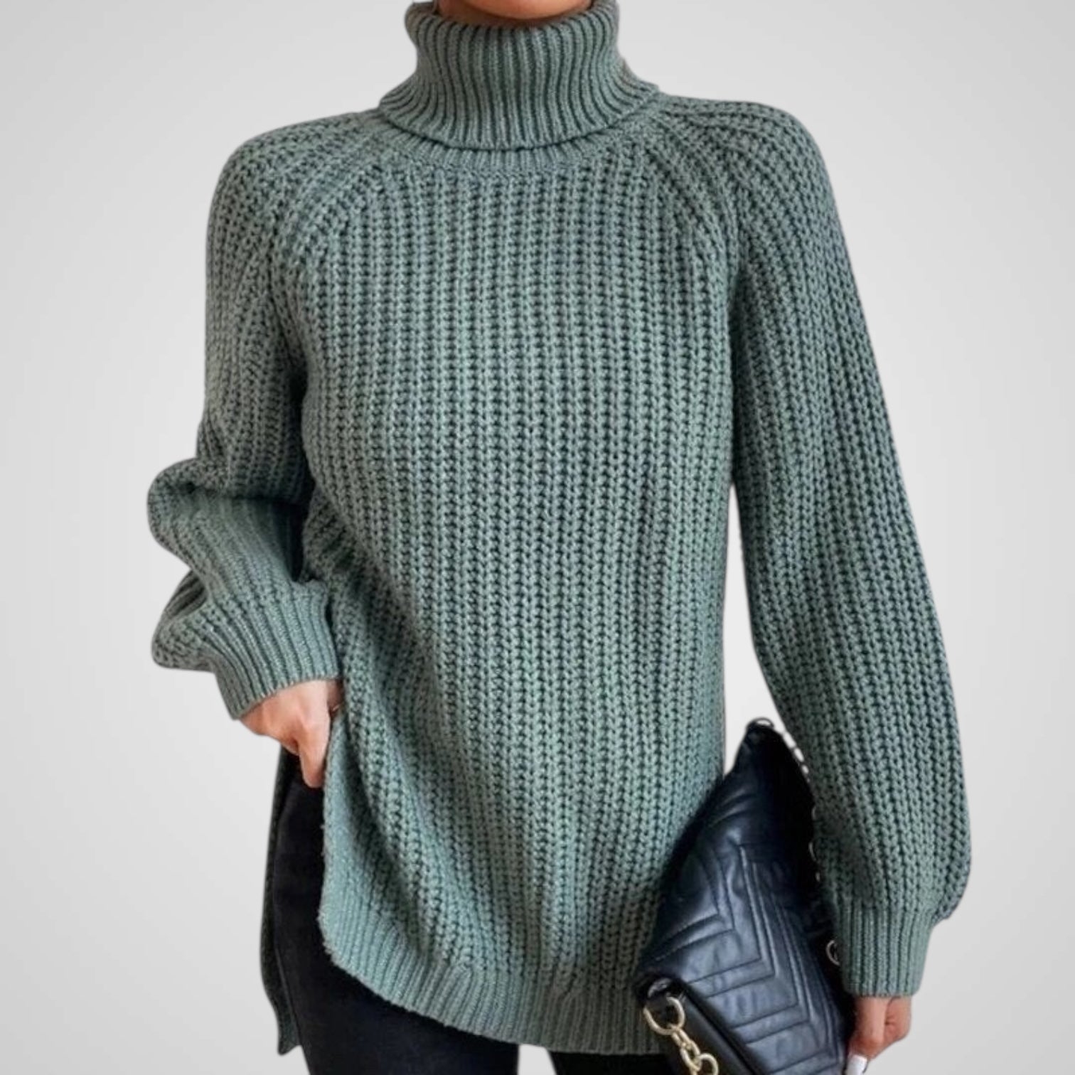 Women's Turtleneck Rib Knit Split Sweater