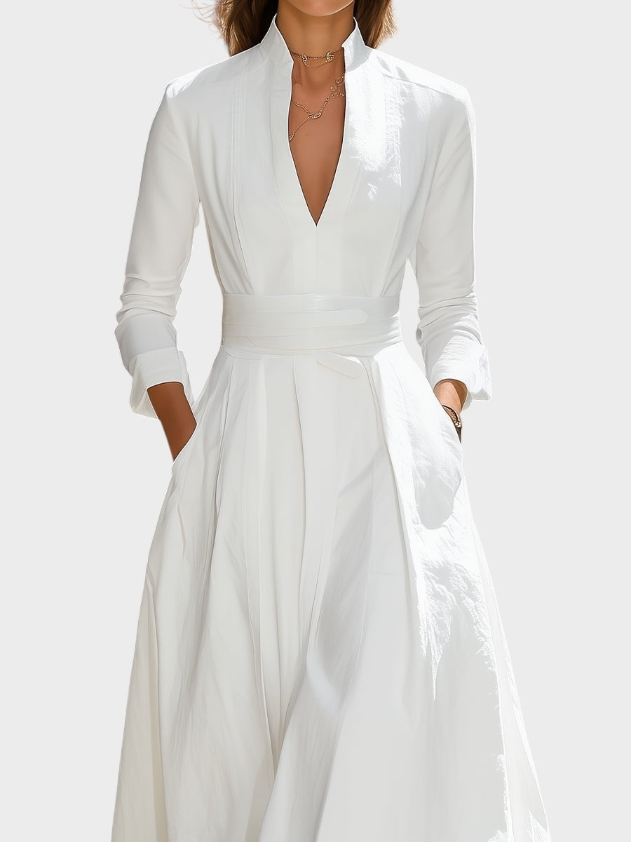White Long Maxi Dress with Structured Line