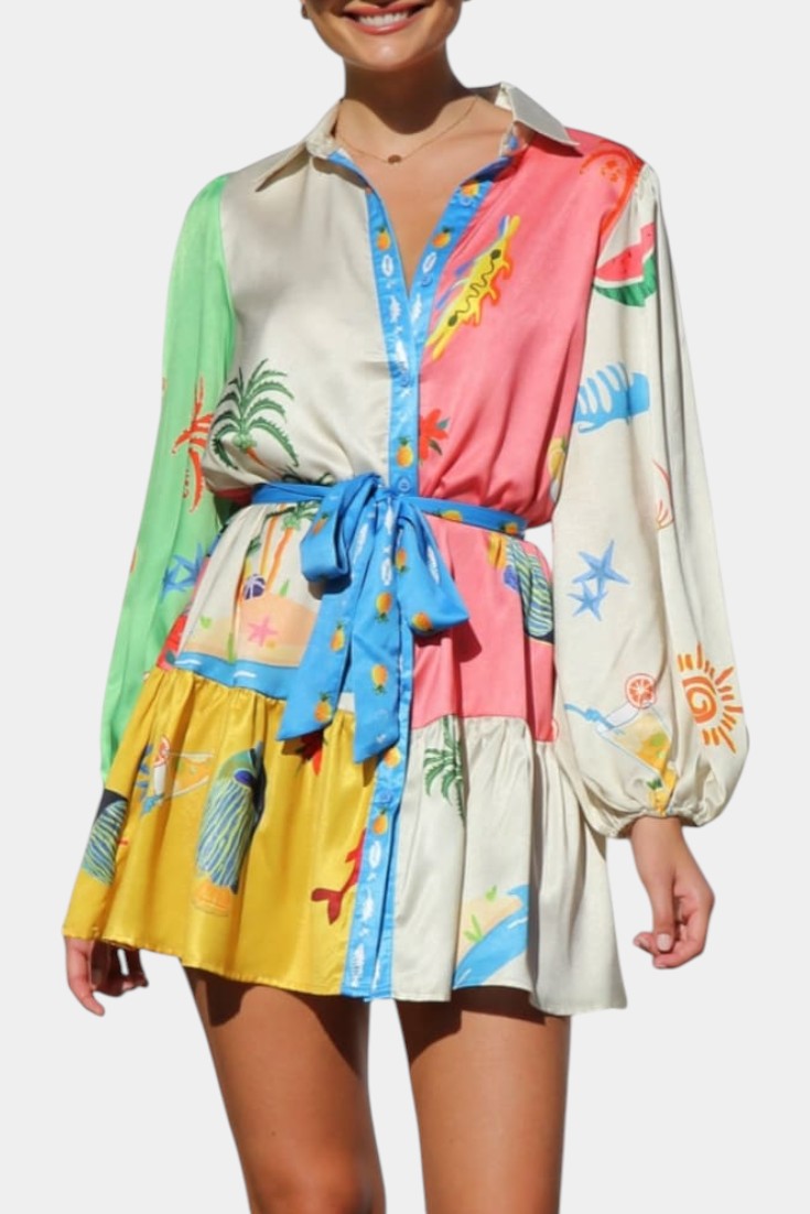 Fallon Mini Dress with Multicolored Pattern