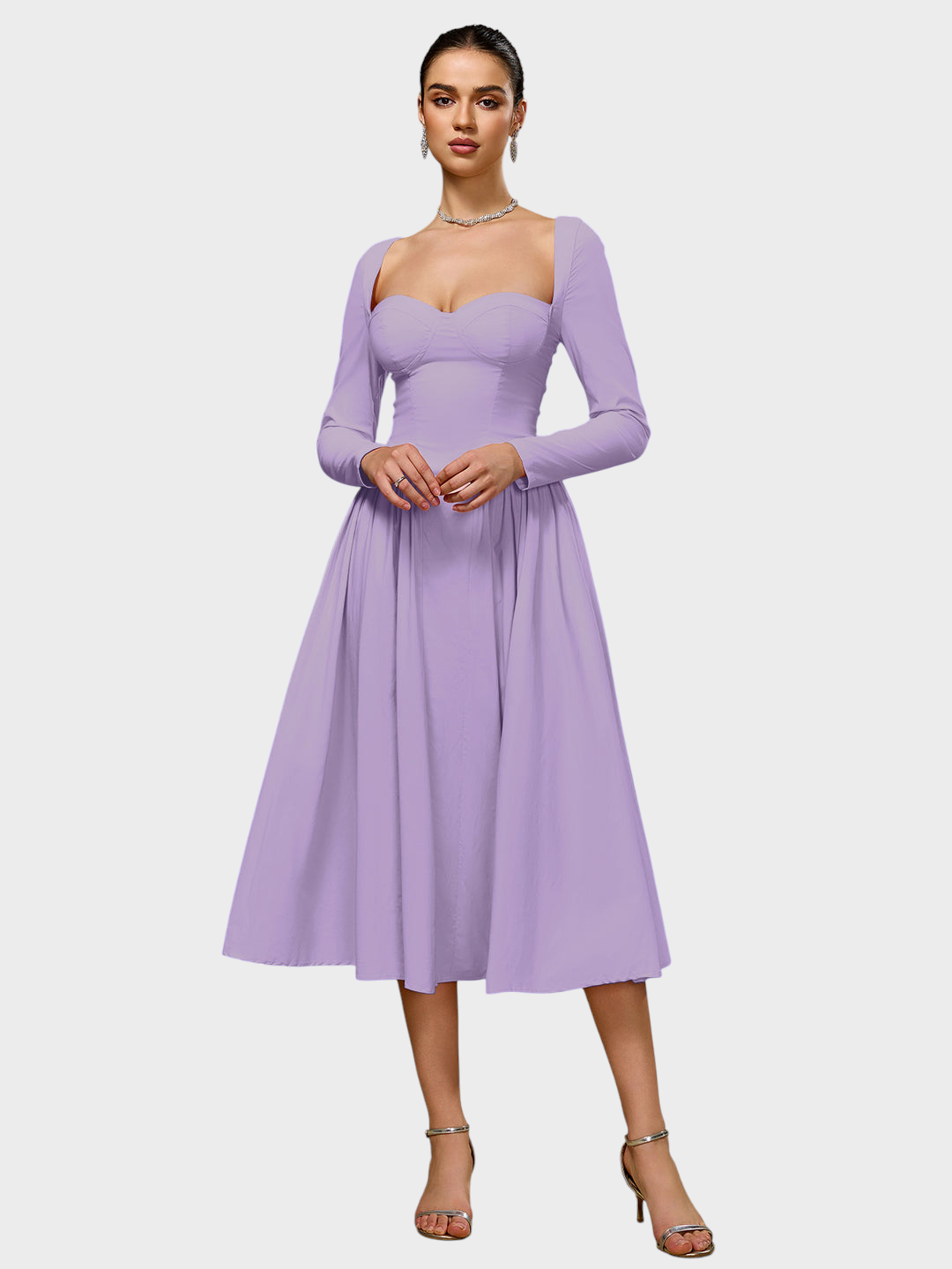 Shannon | A-Line Dress with Long Sleeves and Tie Back