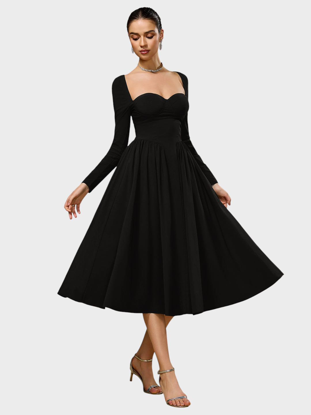 Shannon | A-Line Dress with Long Sleeves and Tie Back