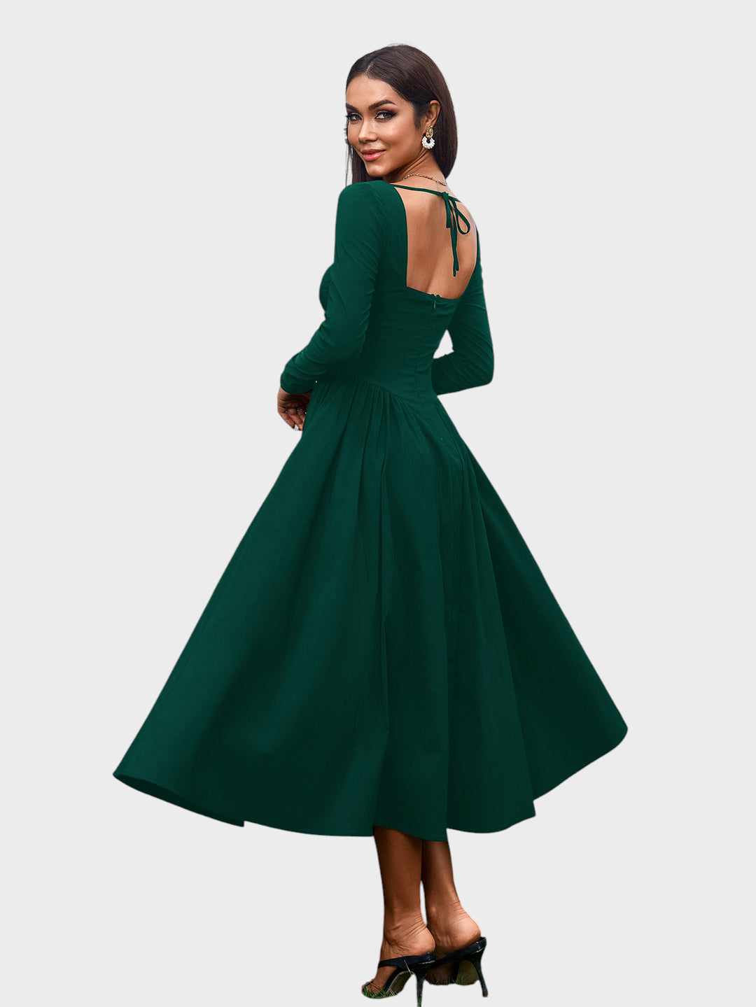 Shannon | A-Line Dress with Long Sleeves and Tie Back