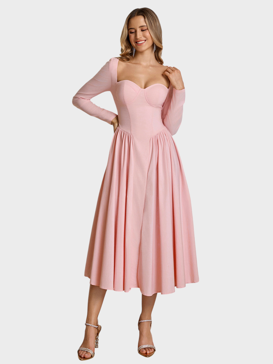 Shannon | A-Line Dress with Long Sleeves and Tie Back