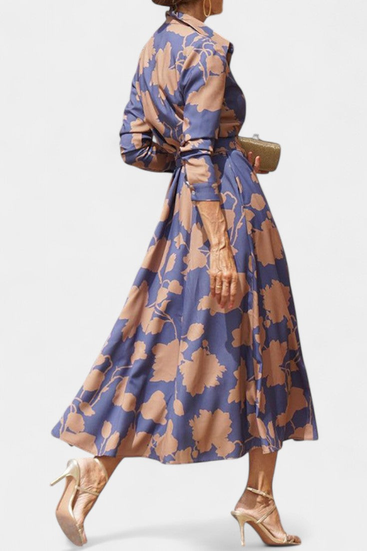 Samaria Midi Dress with Buttons and Floral Collar