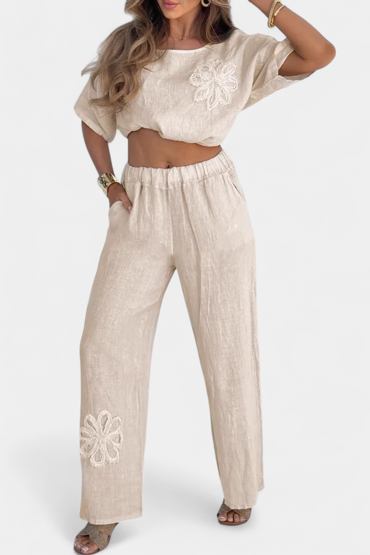 Natalia Loose Embroidered Linen Set with a Comfortable Silhouette