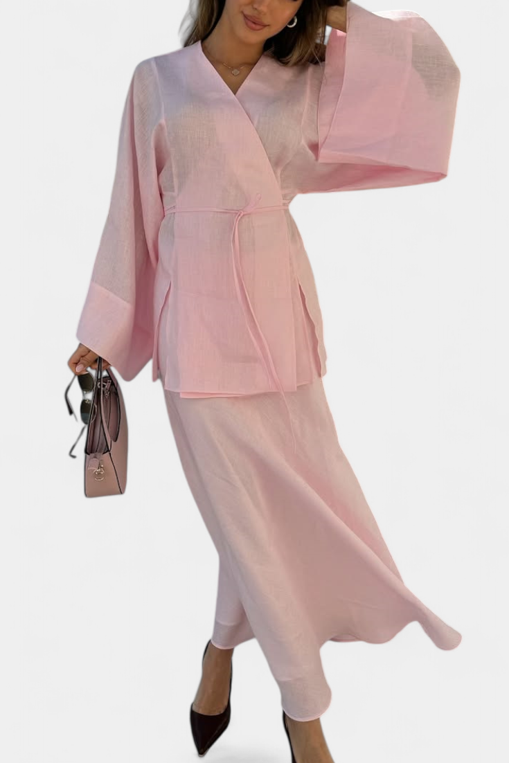 Zelda V-Neck Shirt and Open Skirt Set