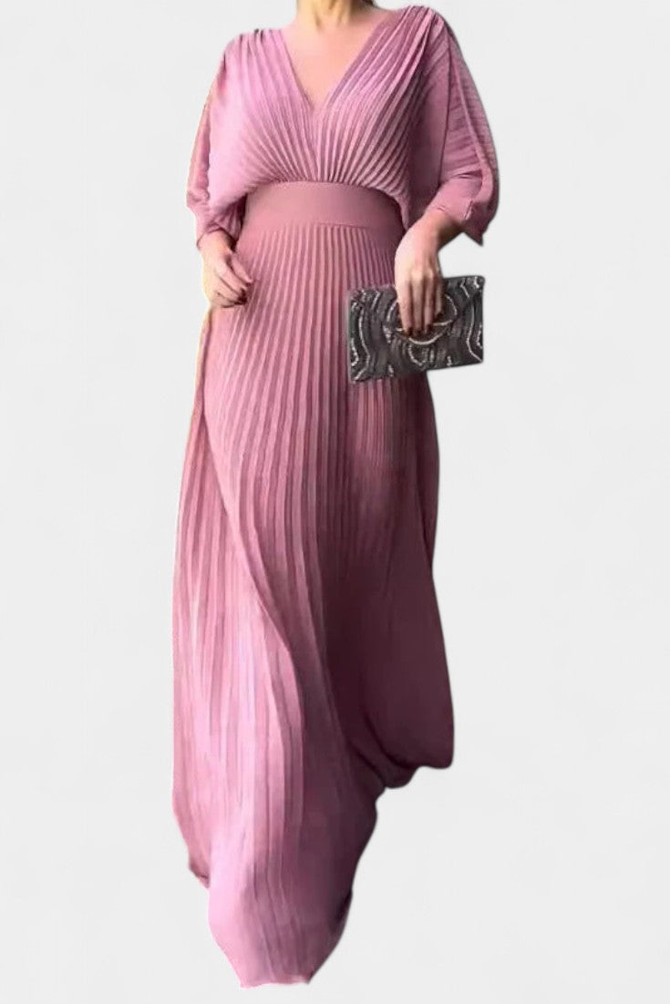 Anita Midi Dress with Pleats and V Neckline