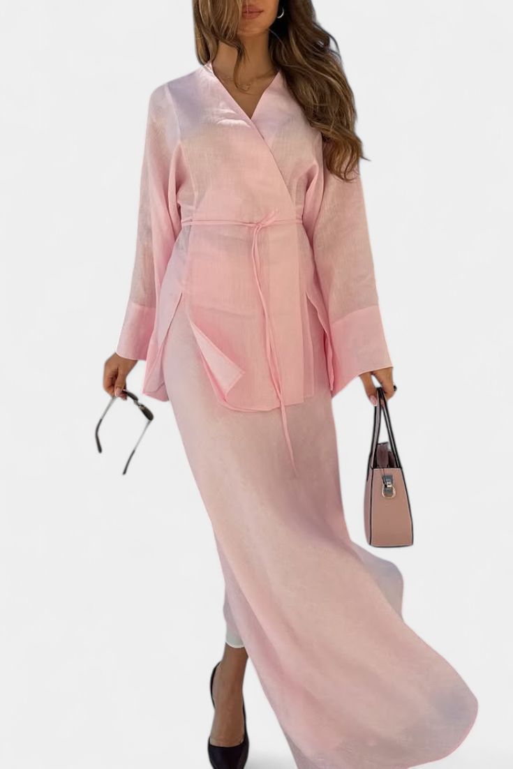 Zelda V-Neck Shirt and Open Skirt Set