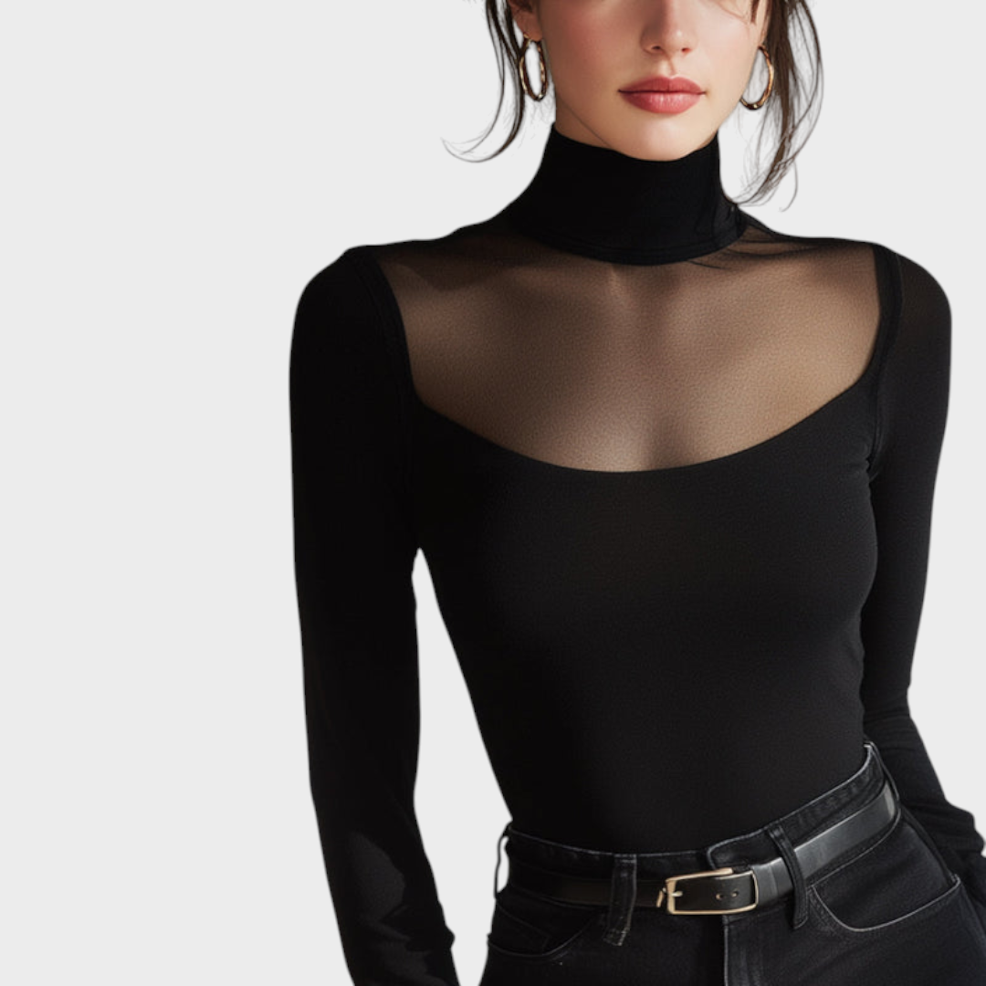 Elisha | Sheer Tulle Collar Long Sleeve Top