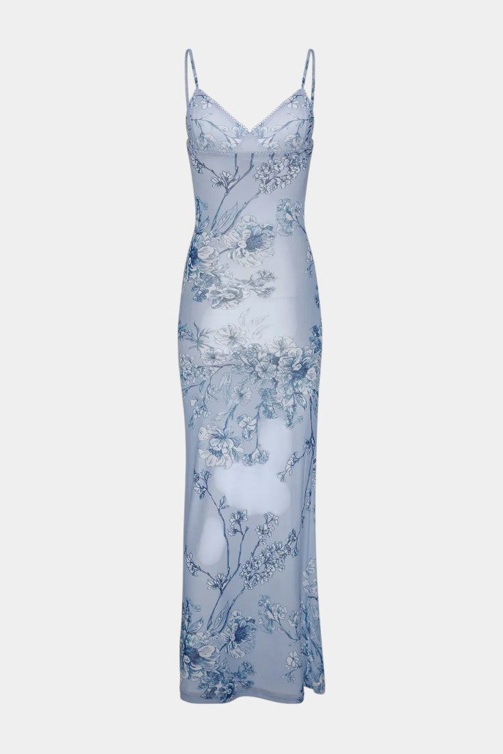 Iris Floral Lace Dress in Blue