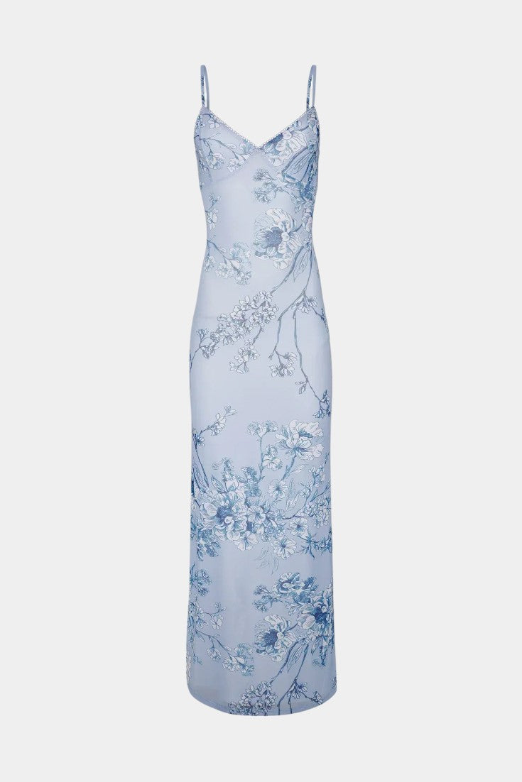 Iris Floral Lace Dress in Blue
