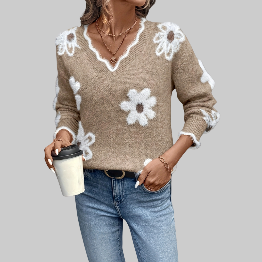 THEA | CLASSIC KNIT WITH FLOWERS AND V-NECK