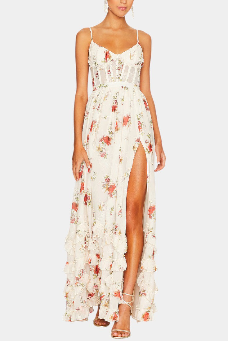 Luna Maxi Corset Dress with Floral Pattern