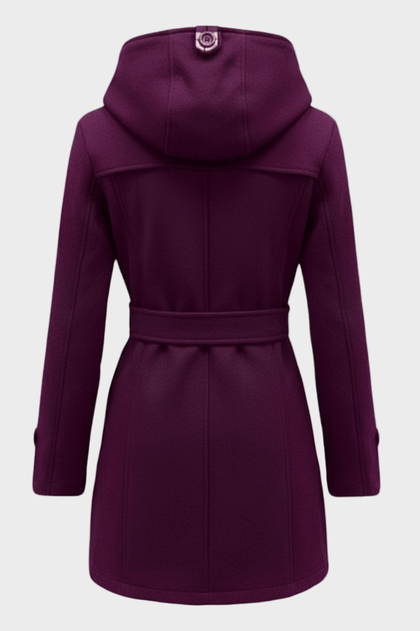 Hermione | Women's Double-Breasted Wool Blend Coat with Hood and Waist Belt