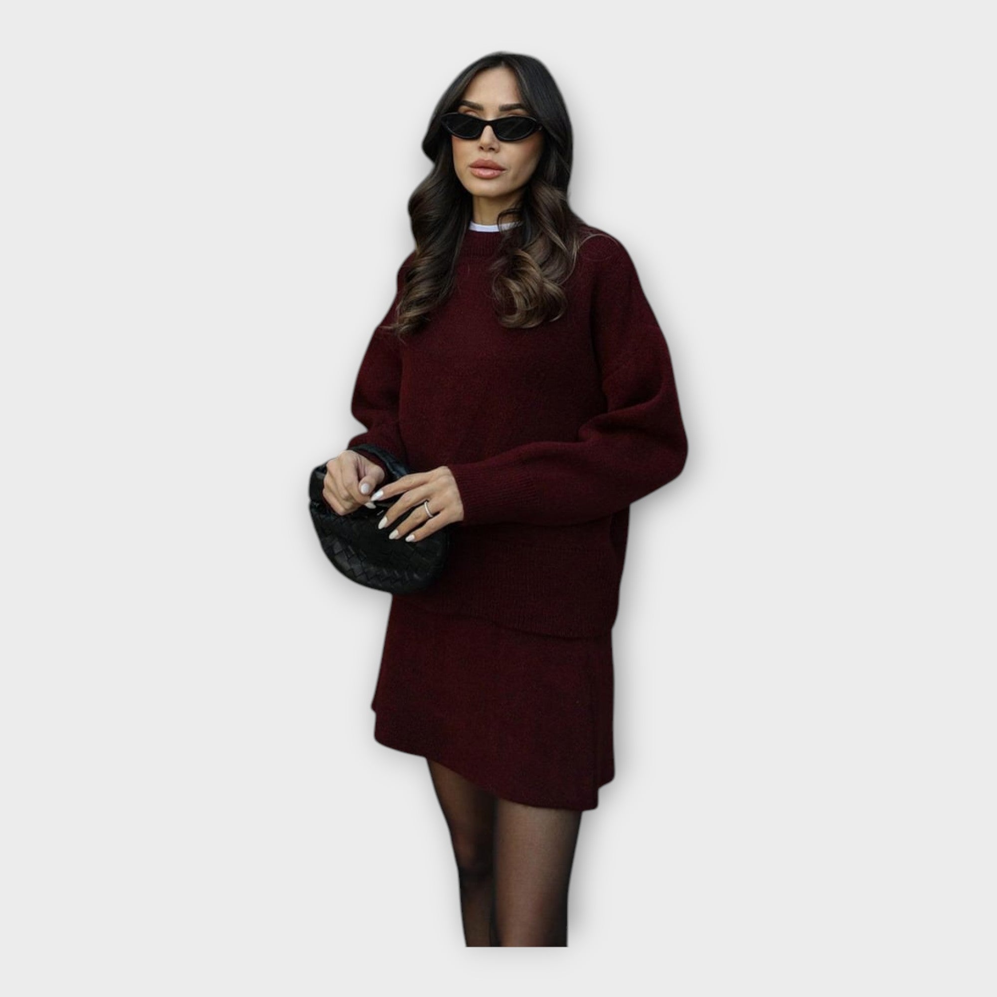 Knitted Blouse and Skirt Set with a Modern Line