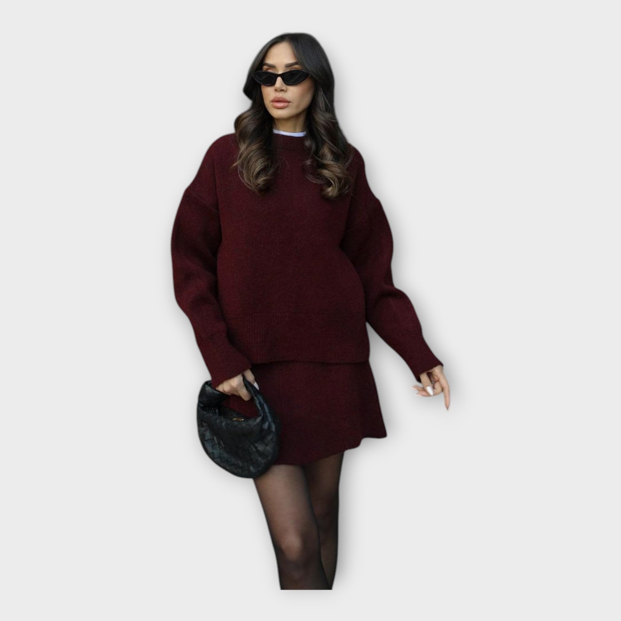 Knitted Blouse and Skirt Set with a Modern Line