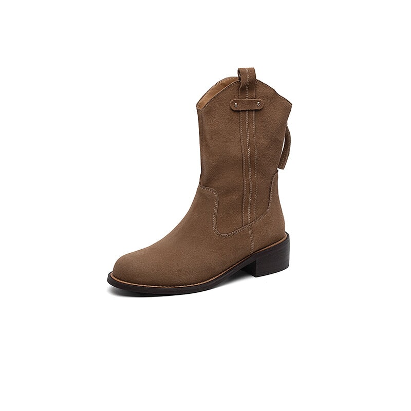 Umani | Women's Suede Ankle Boots with Chunky Heel and Zipper at the Back