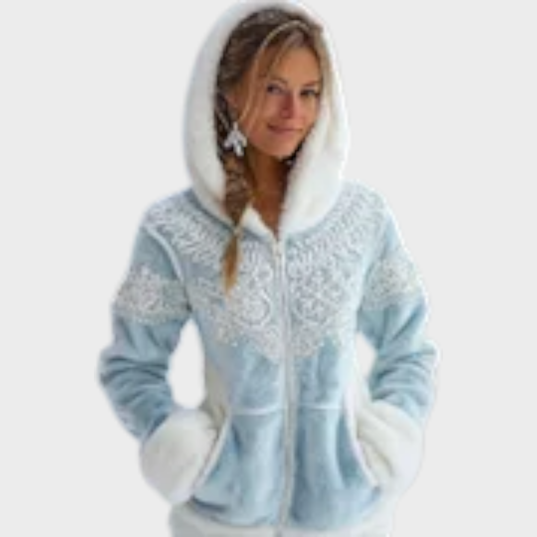 Althea | Elegant Candy Snowman Contrast Cozy Plush Sweatshirt with Closure