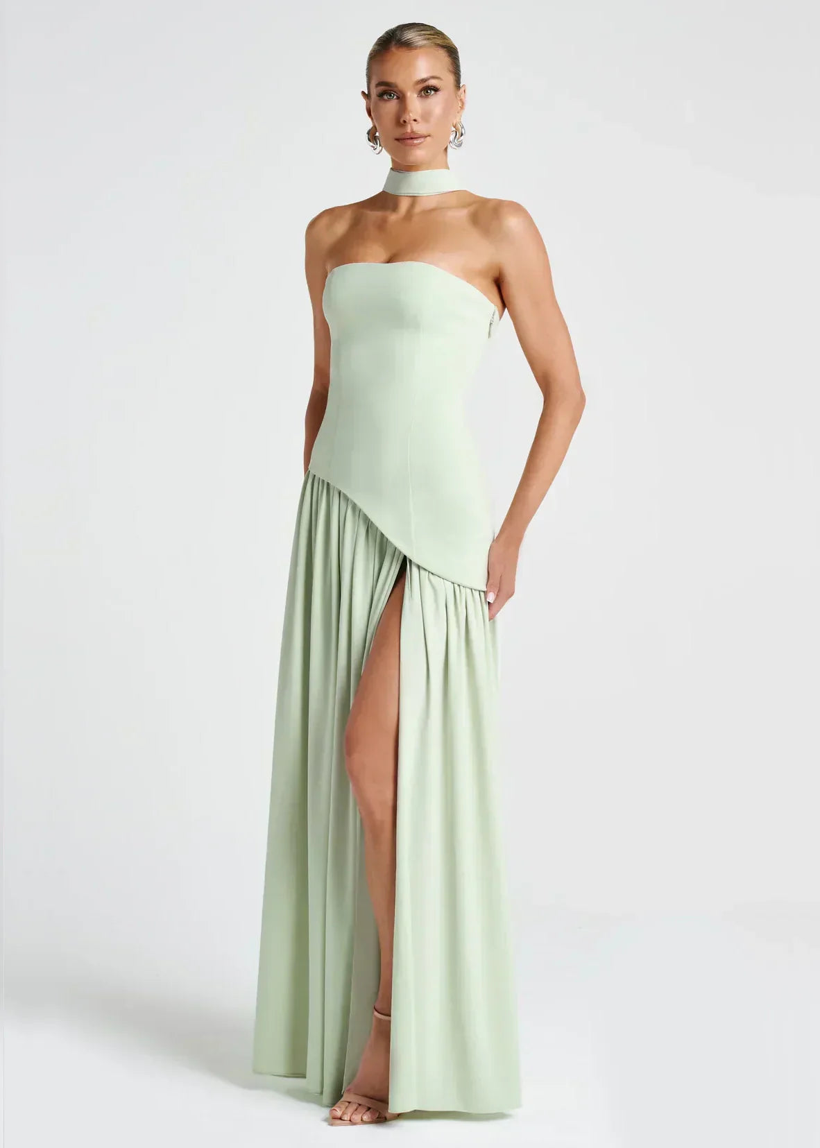 Elena – Maxi Dress with Off Shoulders, Slit & Choker Detail