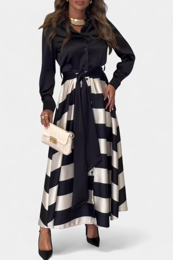 Nessia Long Shirt Dress with Stripes and Belt