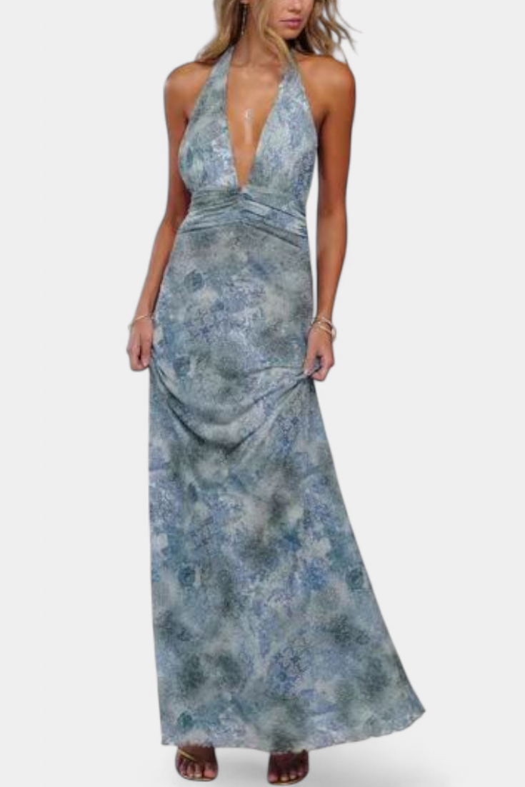 Melody Polka Dot Maxi Dress with Plunging Neckline