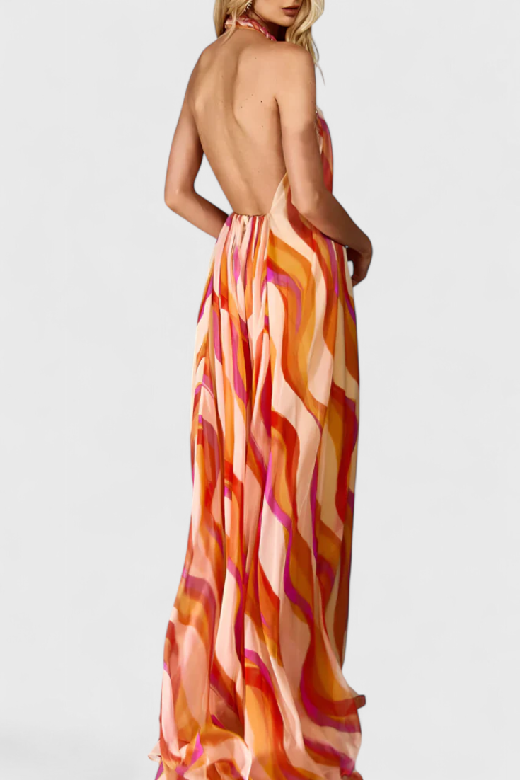 Remi Maxi Halter Dress with Wavy Pattern and Elegant Knit