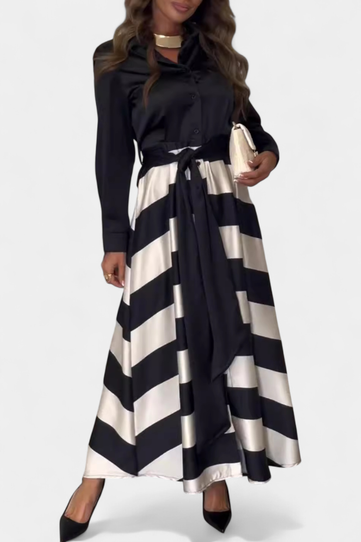 Nessia Long Shirt Dress with Stripes and Belt