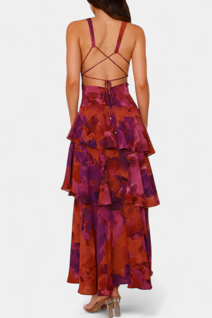 Domenica Chiffon Dress with V-Neckline and Airy Layers