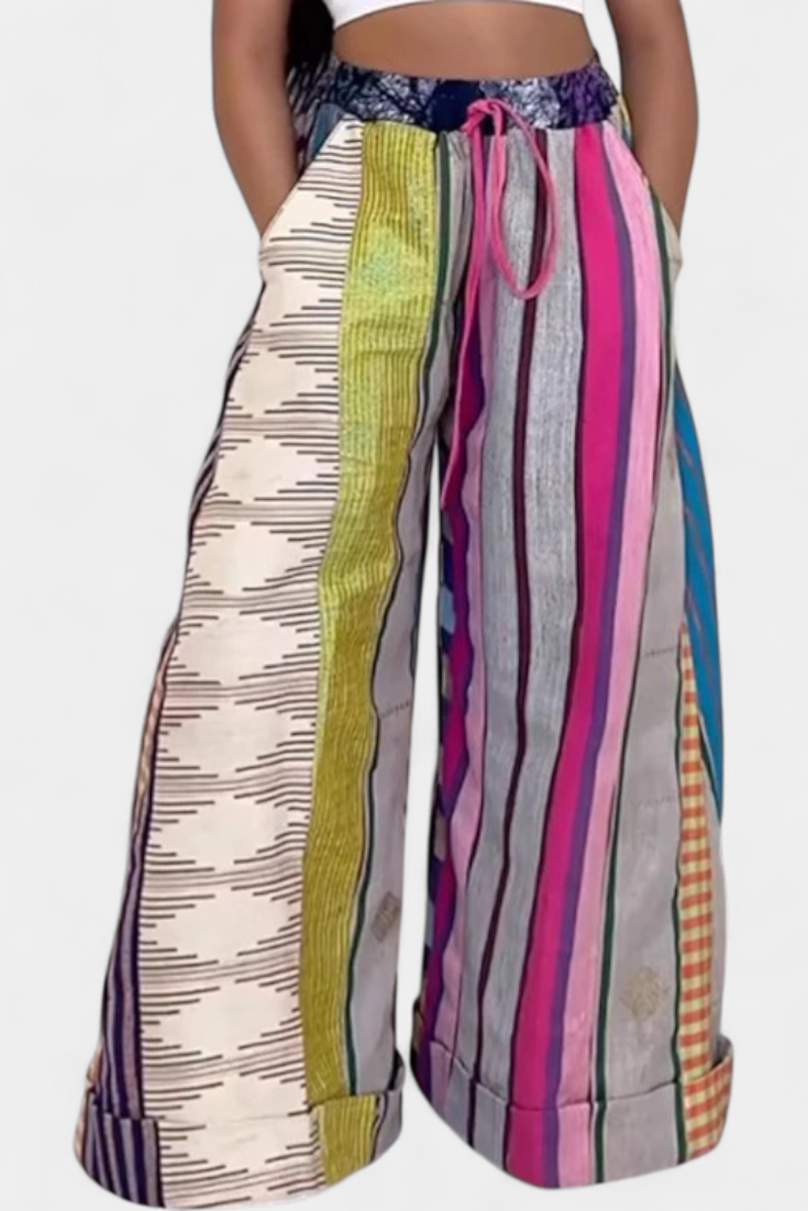 Claudine Casual Wide Leg Pants with Striped Pattern